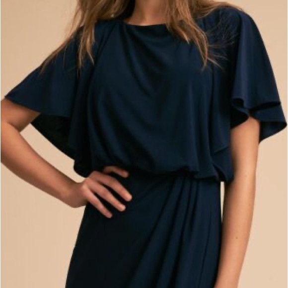 NWT BHLDN Lena in Navy Flutter Sleeve Jersey Slit Front Maxi Dress Gown 4 - Picture 2 of 11